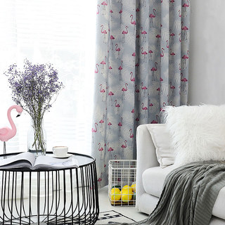 Flamingo Pink and Grey Bird Curtain 2