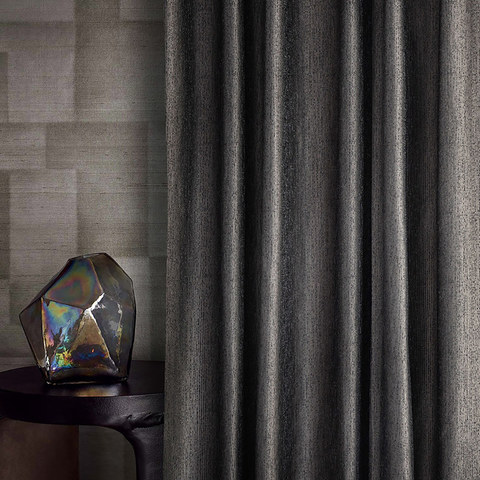 Metallic Fantasy Subtle Textured Striped Sparkling Shimmering Off Black Charcoal Curtain 1