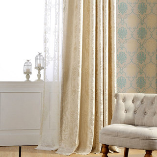 Demure Florals Damask Jacquard Gold Cream Curtain 3