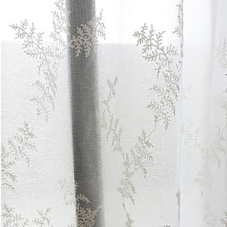 Embroidered Pine Tree Leaves White Floral Sheer Voile Curtain 10