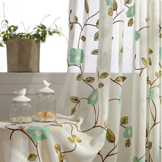 Floral Journey Sage Embroidered Sheer Voile Curtain 5