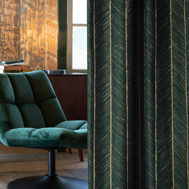 New Look Luxury Art Deco Herringbone Dark Green & Gold Sparkle Geometric Curtain 1