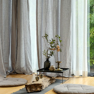 Provencal Pure Flax Linen Light Grey Heavy Semi Sheer Voile Curtain 2