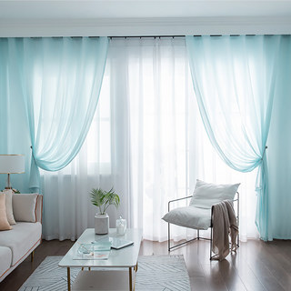 Sundance Textured Striped Light Blue Semi Sheer Curtain