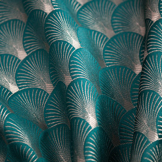 The Roaring Twenties Luxury Art Deco Shell Patterned Teal & Silver Geometric Curtain