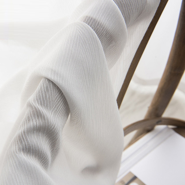 Luna Herringbone Textured Ivory White Voile Curtain 1
