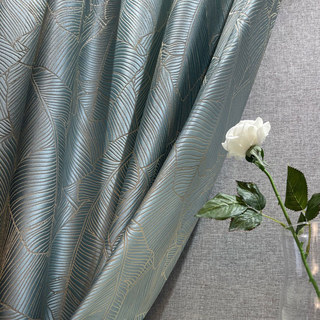 Banana Leaves Luxury 3D Jacquard Duck Egg Blue Curtain 4