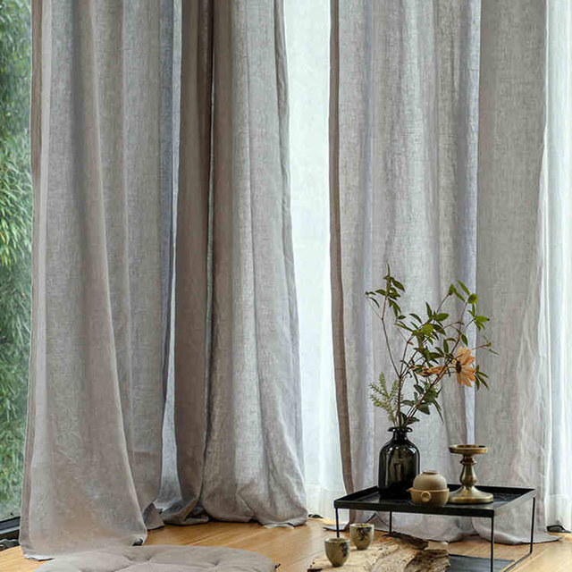 Wabi Sabi Pure Flax Linen Light Grey Heavy Semi Sheer Voile Curtain 1