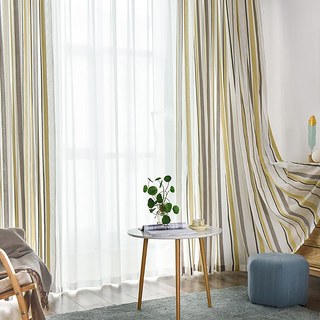 Moondance Yellow Grey Striped Semi Sheer Voile Curtains 4