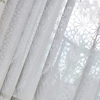 Autumn Days White Geometric Lines And Leaf Design Voile Net Curtain 7