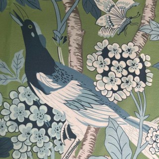 Birds & Blossoms Chinoiserie Blue & Green Floral Velvet Curtain