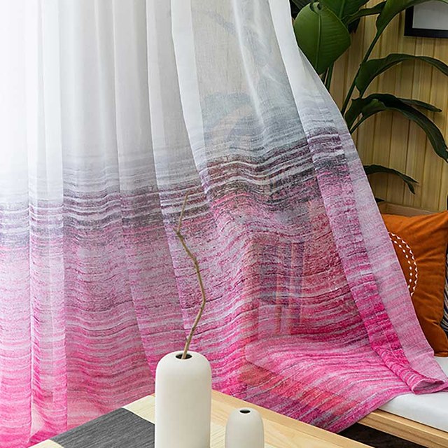 Brush Strokes Pink Sheer Voile Curtains 1