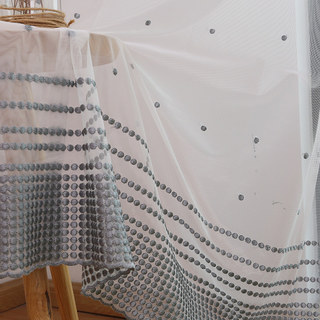 Embroidered Blue Grey Dotted Dot Voile Curtain 1