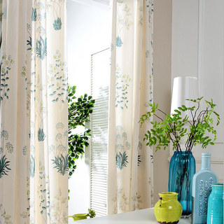 Springfield Turquoise Green and Cream Print Floral Curtains 2