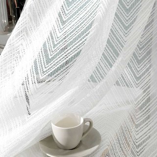 Chevron Ivory White Shimmering Lace Net Curtain with Scalloped Edge 5