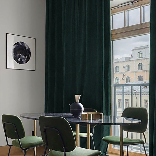 Exquisite Matte Luxury Dark Green Chenille Curtain 1