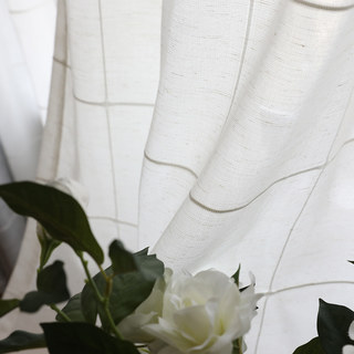 Grid Checked Jacquard Linen Cotton Blend Heavy Voile Curtain 3
