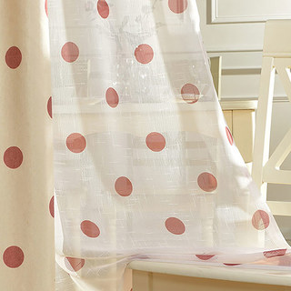Pink Polka Dot Textured Print Voile Curtain 2
