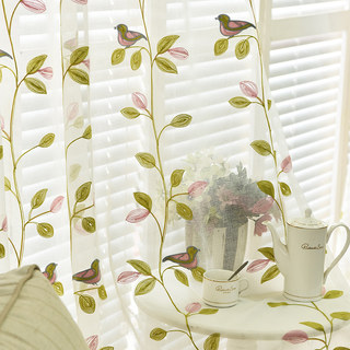 Misty Meadow Floral and Bird Embroidered Voile Curtain 2