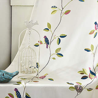 Misty Meadow Floral and Bird Print Velvet Curtain 4
