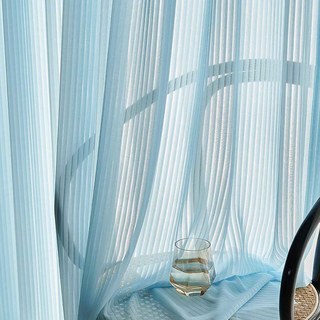 Sun Rays Bold Striped Blue Chiffon Sheer Curtain 3