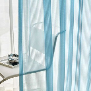 Sun Rays Bold Striped Blue Sheer Curtain