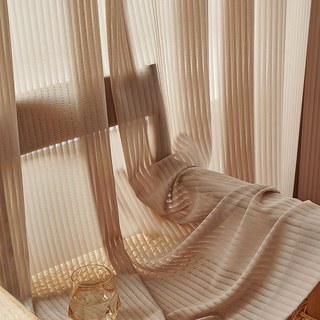 Sun Rays Bold Striped Mocha Brown Chiffon Sheer Curtain 1