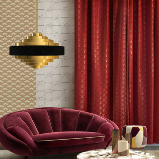 The Roaring Twenties Luxury Art Deco Shell Patterned Red & Gold Curtain