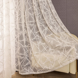 Love Triangles Ivory White Geometric Lace Net Curtain