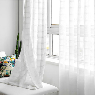 Roma Striped Grid Textured Weaves White Sheer Voile Curtains 2