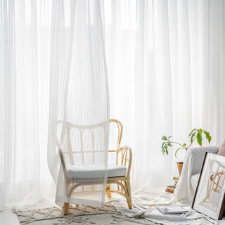 Scandinavian Striped White Cotton Sheer Voile Curtain 2