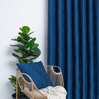Surf 3D Jacquard Wave Patterned Navy Blue Crushed Curtain 2