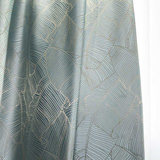 Banana Leaves Luxury 3D Jacquard Duck Egg Blue Curtain