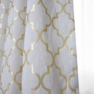 Moroccan Trellis Luxury Jacquard Cream and Metallic Gold Geometric Curtain