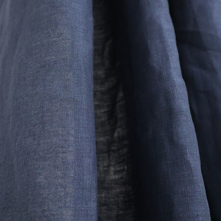 Shabby Chic Midnight Navy Blue 100% Flax Linen Curtain 2