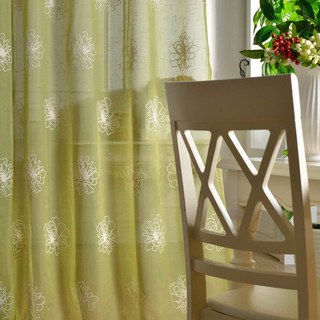 Flowers of the Four Seasons Olive Green Embroidered Voile Curtain 3