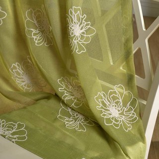 Flowers of the Four Seasons Olive Green Embroidered Voile Curtain