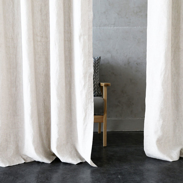 Shabby Chic Ivory White 100% Flax Linen Curtain 1
