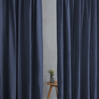 Shabby Chic Midnight Navy Blue 100% Flax Linen Curtain 3