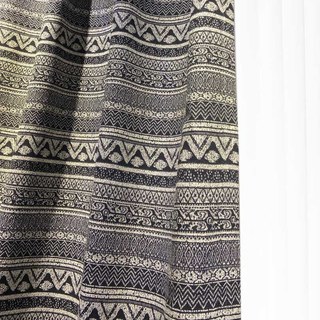 Aztec Ikat Black and White Horizontal Striped Geometric Curtain 3