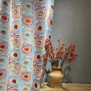 Circle Dance Red Blue Modern Geometric Patterned Curtain 1