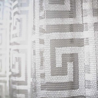 Greek Key Ivory White Mesh Net Curtain