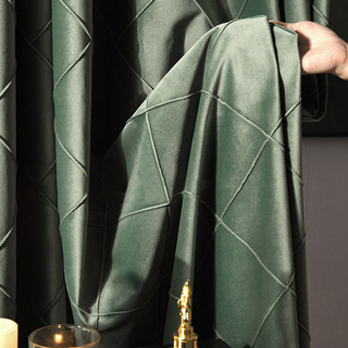 Diamond Lattice Geometric Velvet Green Blackout Curtain 2