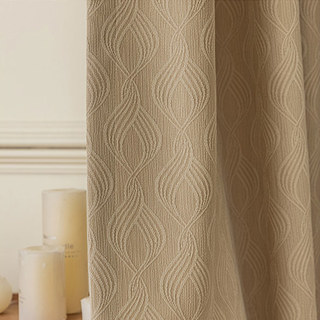 Graceful Ogee Chenille Geometric Mocha Light Brown Blackout Curtain 1