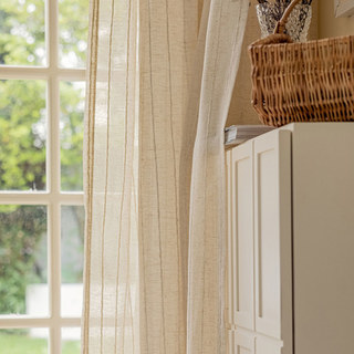 Idyll Striped Oatmeal Linen Voile Curtain 3