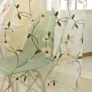Fancy Pansy Green Leaf Embroidered Organza Voile Curtain 3