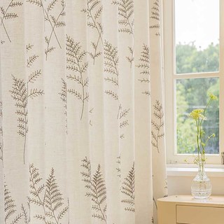 Fern of Eden Embroidered Leaf Linen Cotton Blend Curtain 5