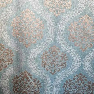 Legacy Luxury Chenille Damask Light Brown & Duck Egg Blue Curtain