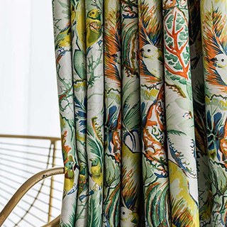 Alexsandra Colourful Leaves Flowers Birds Vibrant Multi Coloured Curtain 1