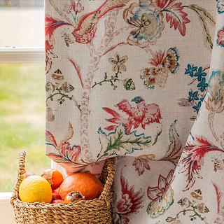 Botanical Bliss Multi Colour Red Floral Blackout Curtains